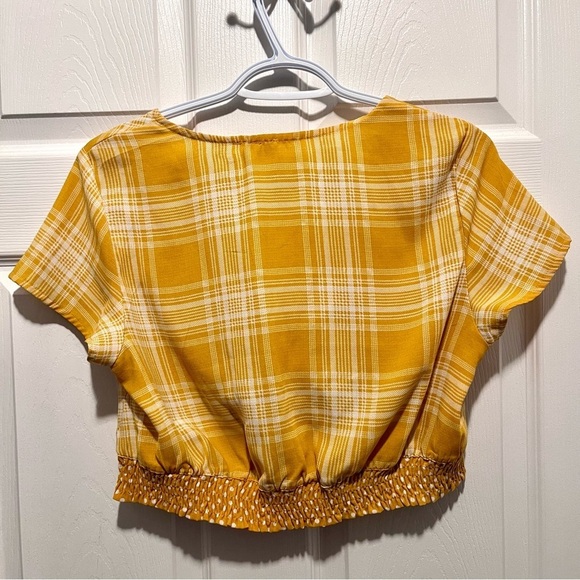 Lucky Brand crop top plaid yellow white v neck Women Medium short sleeve summer - Picture 4 of 4